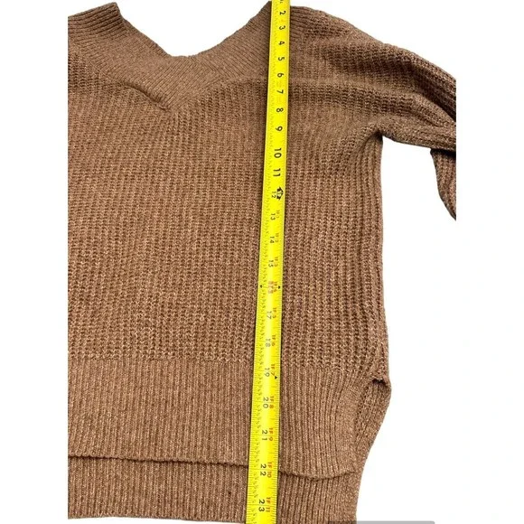 Pink Rose - Women's Brown Sweater Top Long Sleeve V-neck Loose Knit Size Medium - Picture 5 of 7